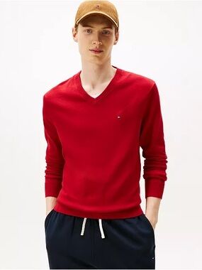 Tommy Hilfiger Men’s Bright Red V-Neck Sweater